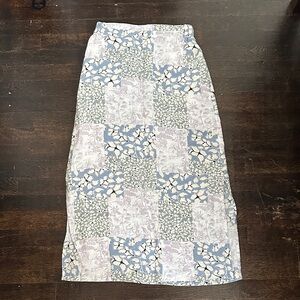 Nicole Miller Blue and White Patchwork Midi Skirt